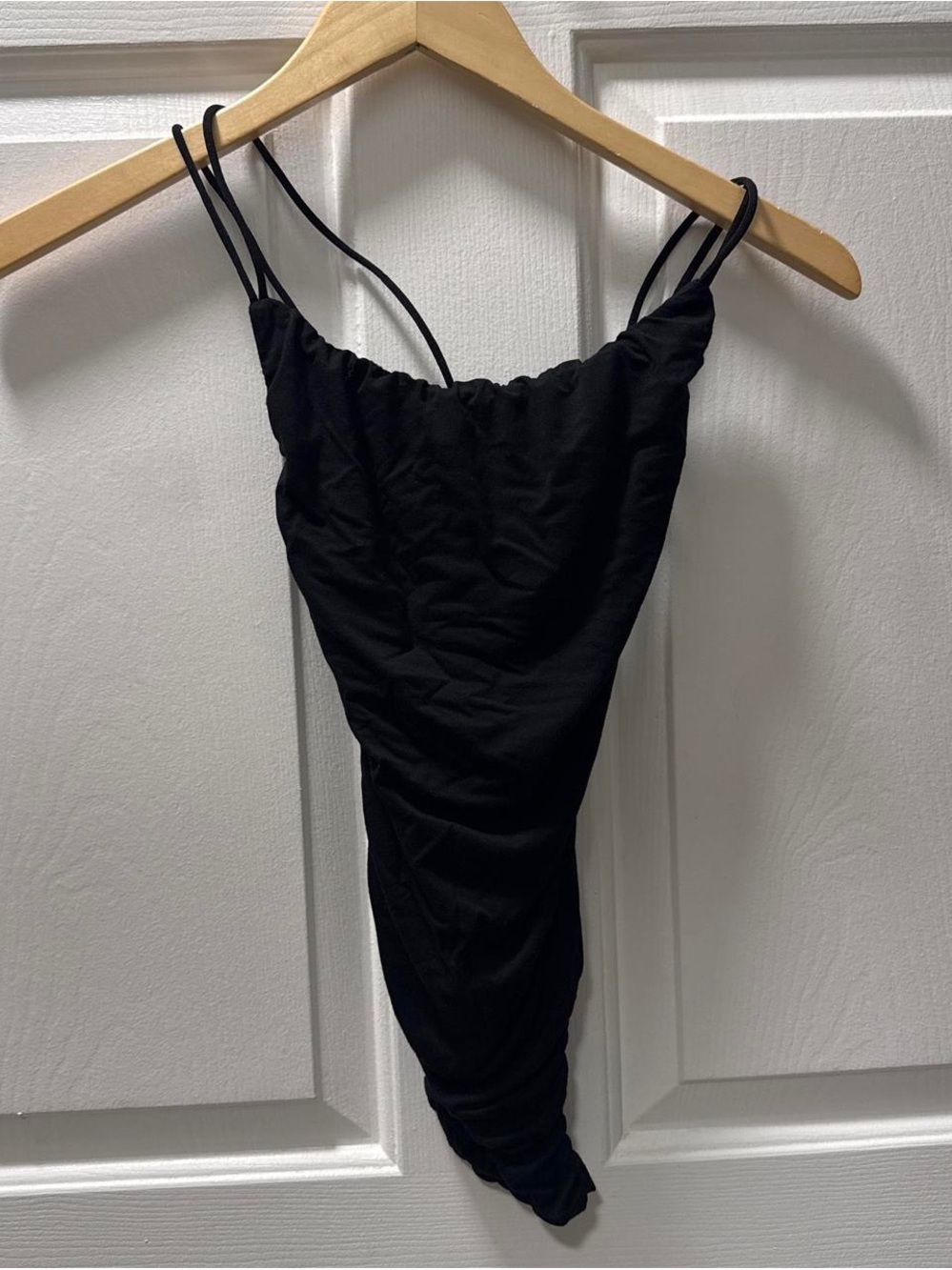 SHEIN Black Strappy Ruched Bodysuit